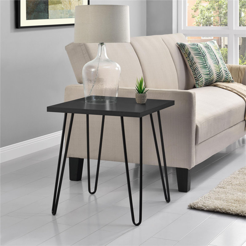 Ewalt Side Table with metal legs, Black Oak