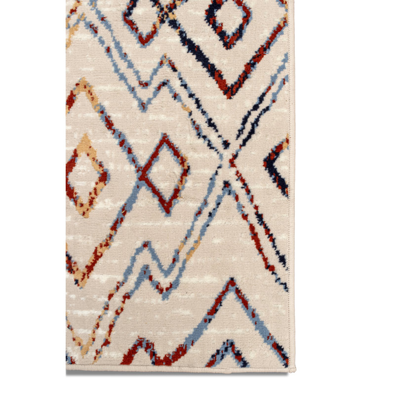 Tapis géométrique beige, Tapis de couloir 2 pi x 8 pi
