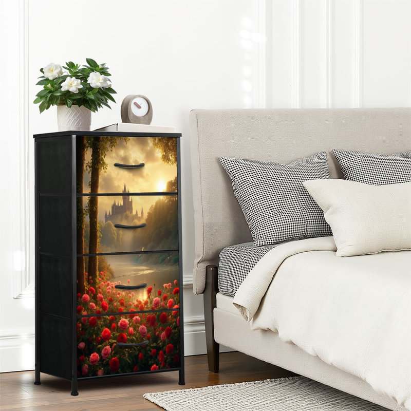 4 Drawer Dresser for Bedroom, Narrow Chest of Drawers, Wooden Top and Study Iron Frame 18"x37.5"-(WxH)
