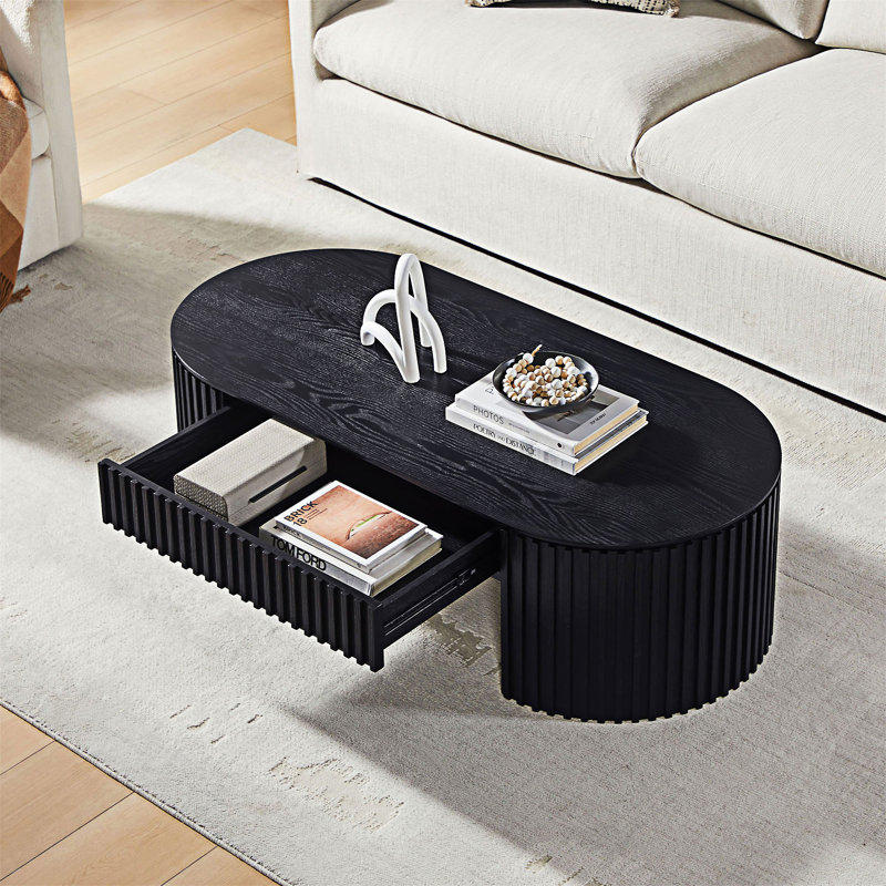 Table basse en bois avec tiroir, Noir