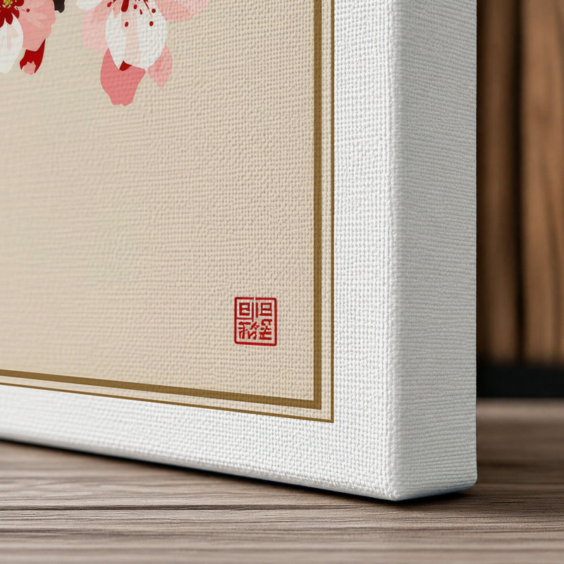 Cherry Blossom Branch Japandi - Wrapped Canvas, 18x12 - 45.7 x 30.5 cm, White Border