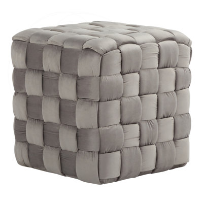 Square Velvet Braided Ottoman with Foam Padding and No Assembly