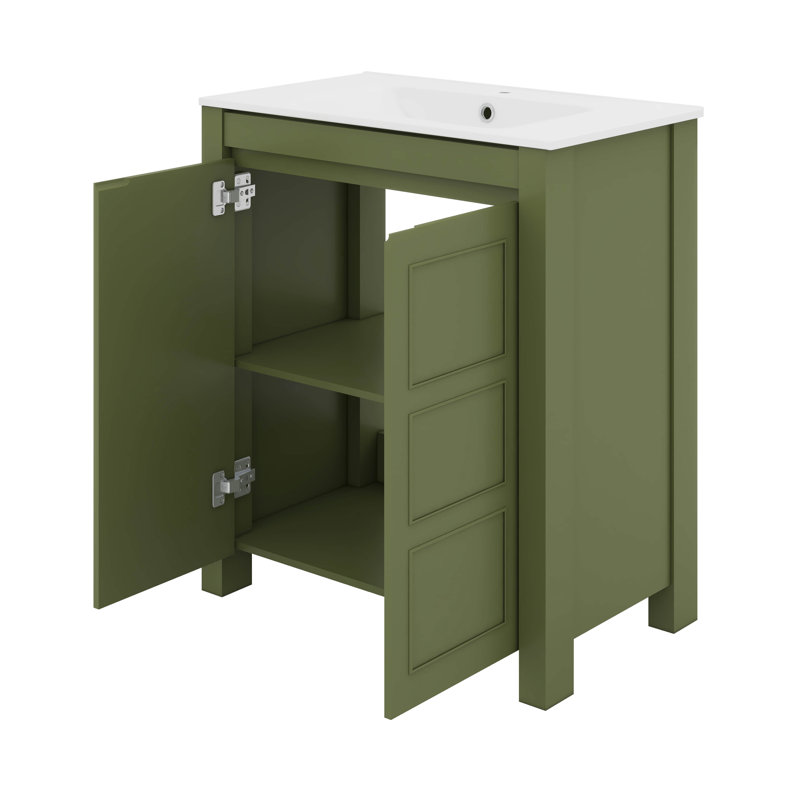Meuble-lavabo 30 po avec lavabo en céramique, Vert olive