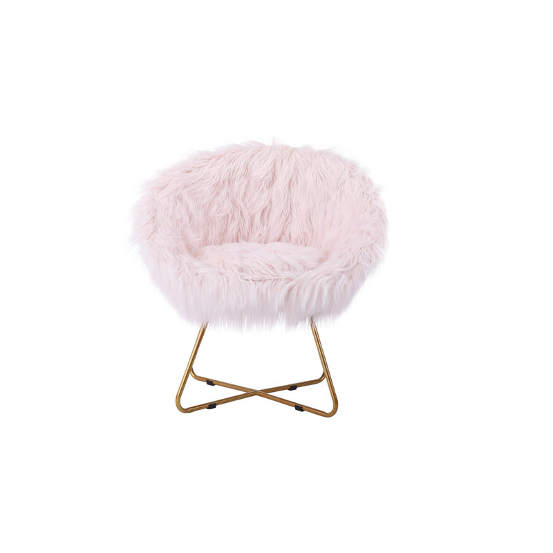 Fauteuil en fausse fourrure BirdRock Home, pieds en faux or rose, Fausse fourrure rose, Doré