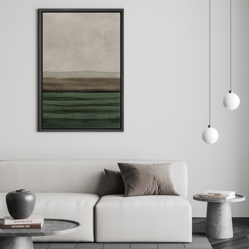 Abstrait vert et gris, paysage encadré, reproduction d'art sur toile dégradée douce pour le salon, la chambre à coucher ou le bureau