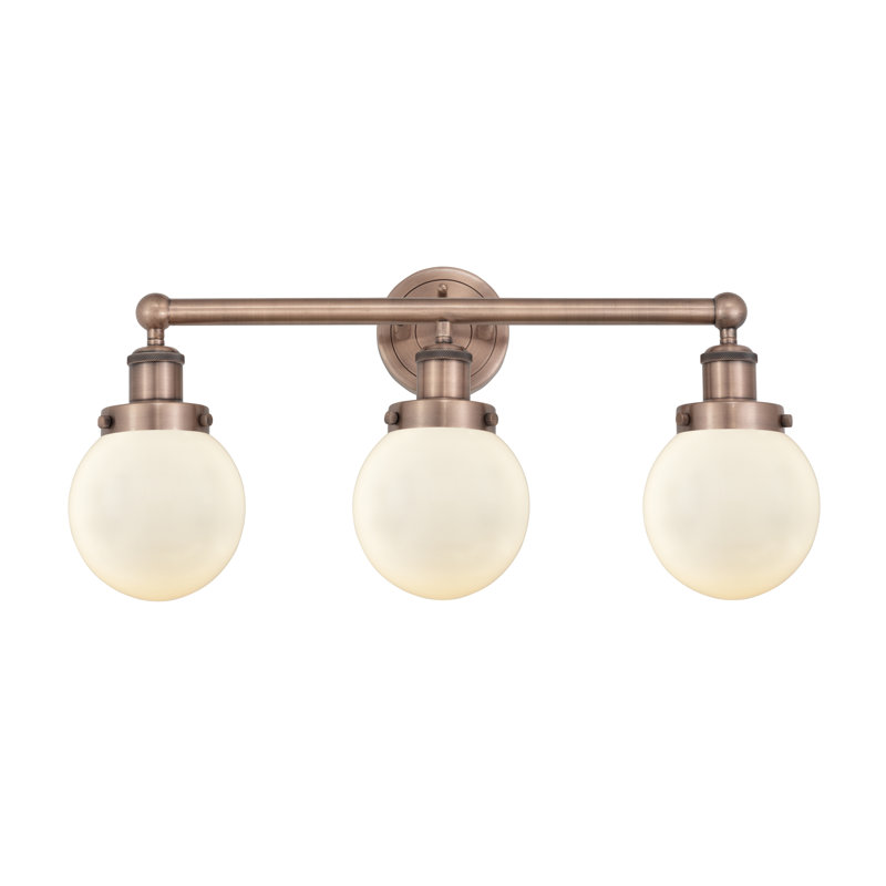 Éclairage de salle de bain à 3 lumières à intensité variable Alphonsa, Blanc mat, Cuivre antique