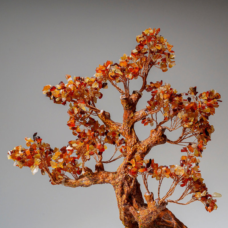 Genuine Carnelian Gemstone Bonsai Tree In Oval Ceramic Pot (15€ Tall)