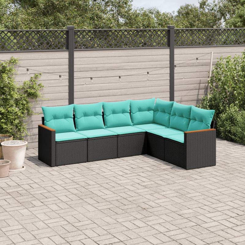  6 Piece Patio Sofa Set With Cushions Black Poly Rattan
