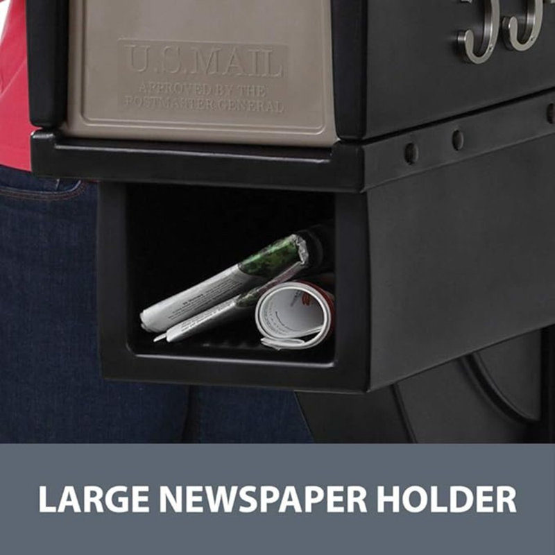 Black Lockable Plastic Pedestal Mailbox with Newspaper Holder