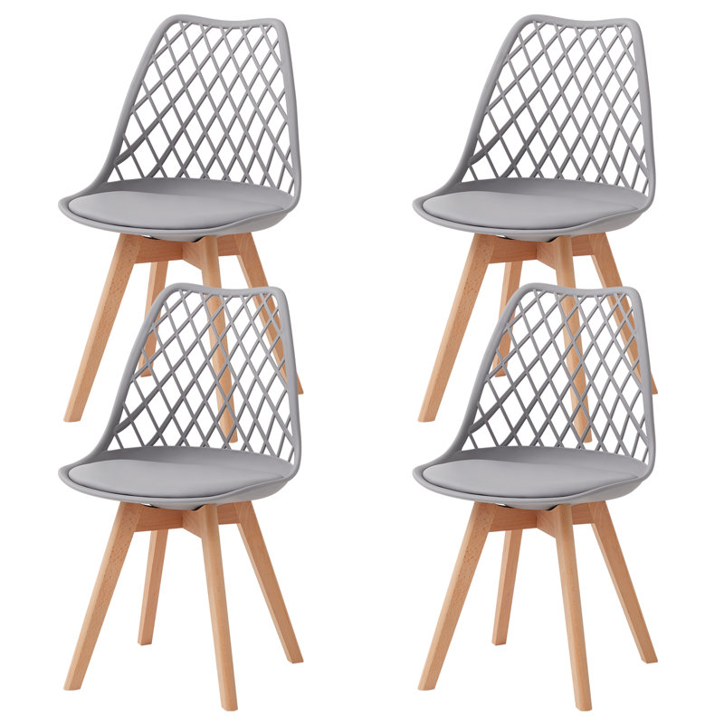 Dining Chairs - Nordic Style Dining Chair - Mesh Backrest - Solid Wood Legs, Grey, Set Of 4
