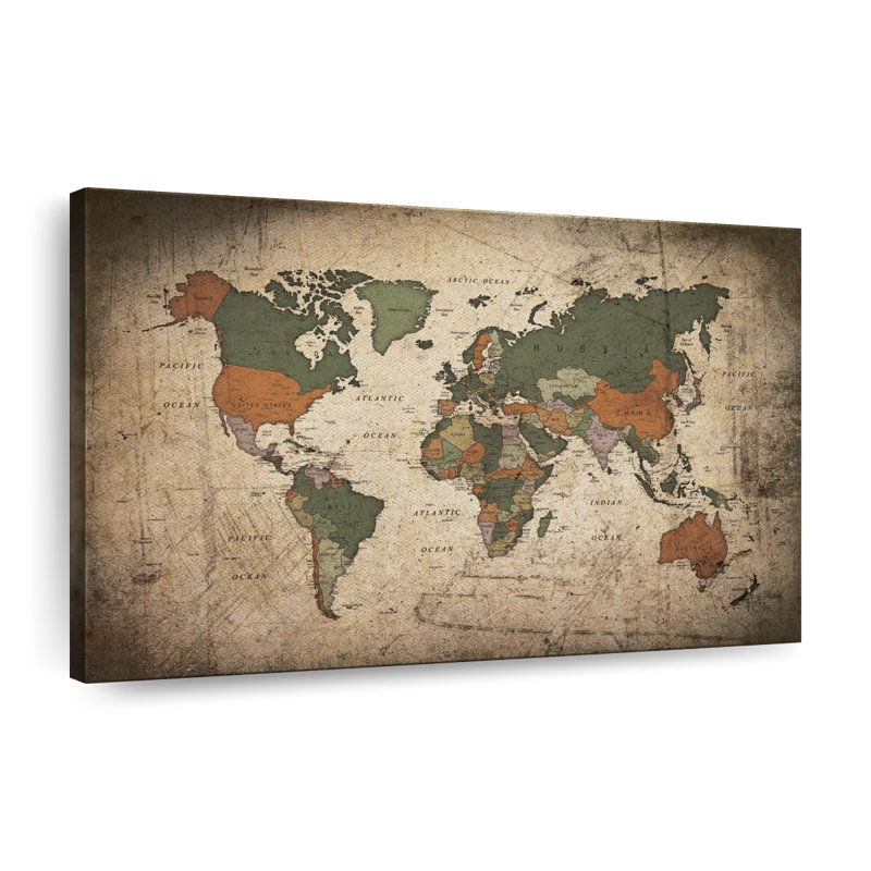 Carte du monde éducatif IV, H 26 po x l 39 po x P 1,25 po