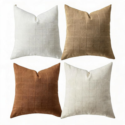 Housses de coussin décoratives en chenille douce à carreaux, 45 x 45 cm, ensemble de 4, style bohème champêtre, pour canapé, chambre, beige, marron, orange et blanc