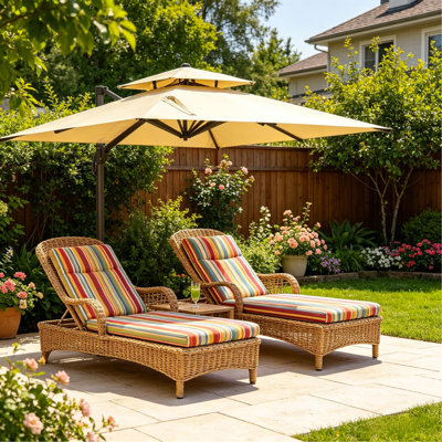 Parasol moderne d'extérieur à baldaquin, parasol de patio en porte-à-faux, parasol de jardin décalé (seulement 1 base croisée et 1 parasol inclus, pas de base de contrepoids)