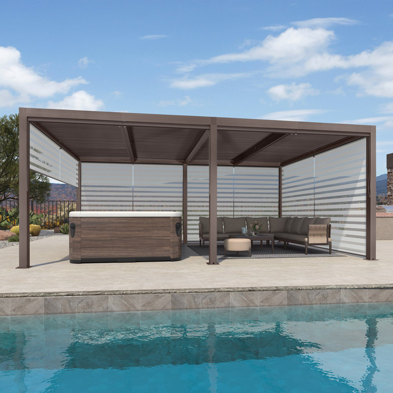 12' x 20' Louvred Pergola with Roller Shade, 1 Long Side and 2 Short Side