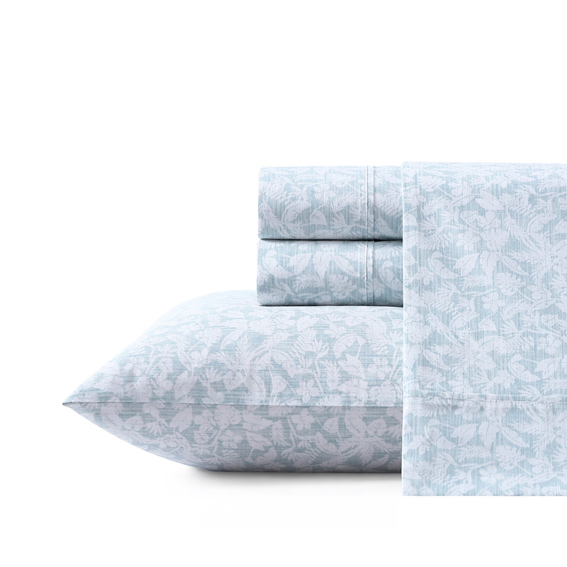 Tommy Bahama Printed Percale Cotton Sheet Set, King Sheet Set with 2 Pillowcases, Blue Koya Bay