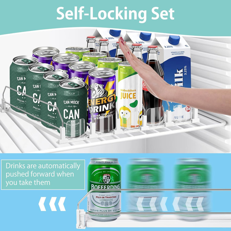 Organisateur à 5 rangées de boissons pour réfrigérateur automatique - Distributeur de soda à largeur ajustable de 25 canettes