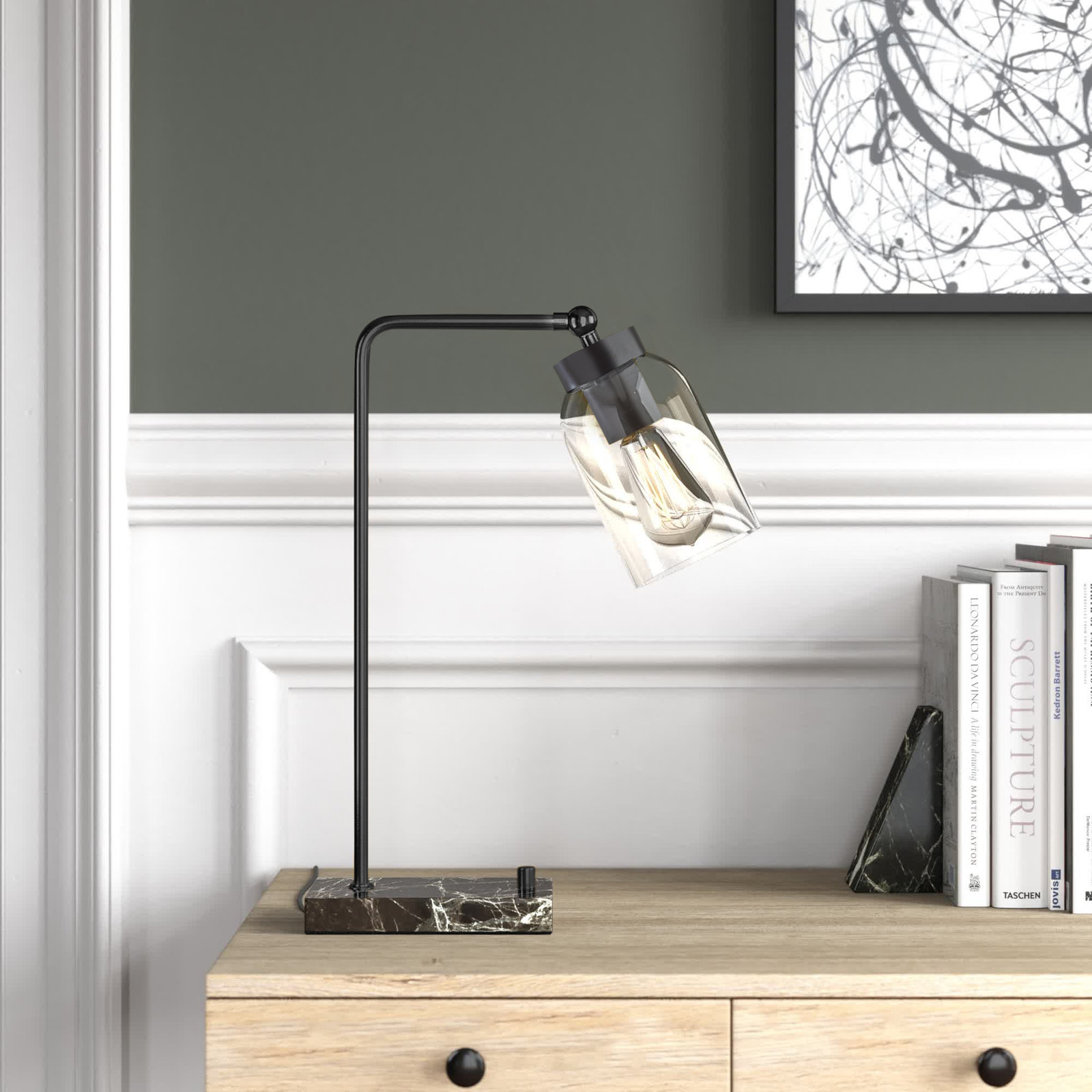 Gemma Genuine Marble Desk Lamp, Black