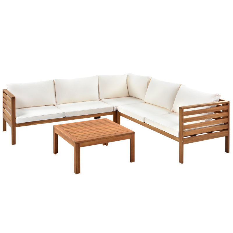Ensemble de canapé 4 pièces avec table et coussins moelleux, Beige