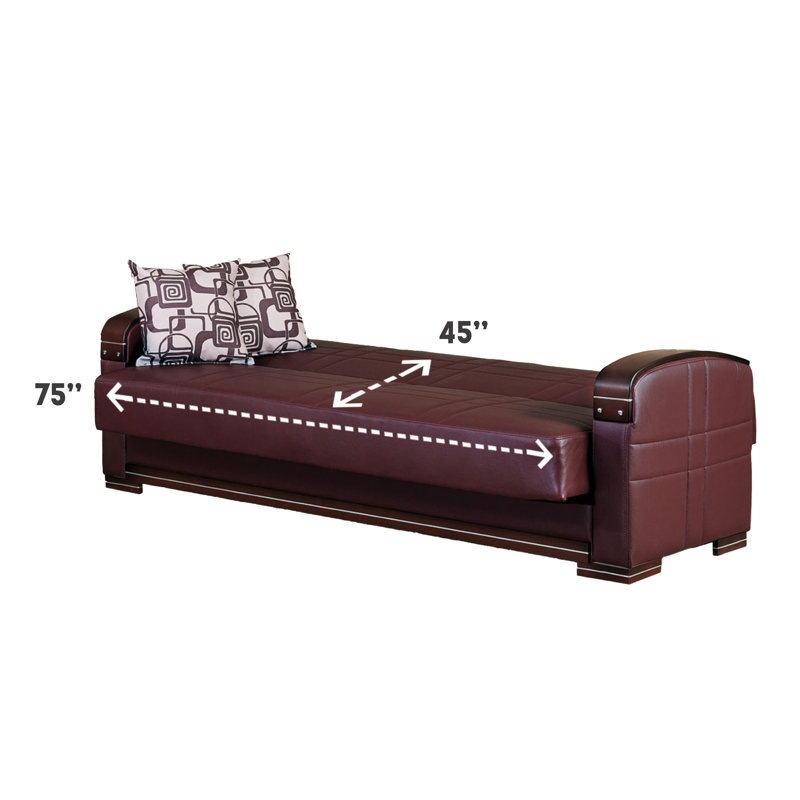 Zayac Twin 89'' Faux Leather Convertible Sofa, Brown Faux Leather