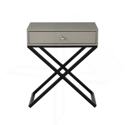 23" Wooden End Side Table Nightstand With Top, Drawer And Metal Cross Base