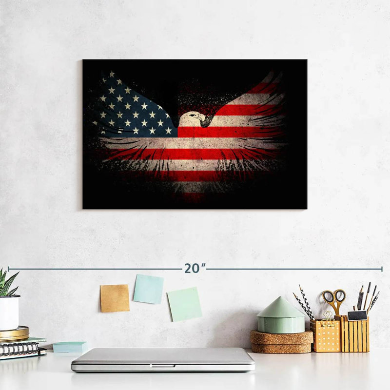 Impression sur toile American Eagle and Flag, H 8 po x l 12 po x P 1 po