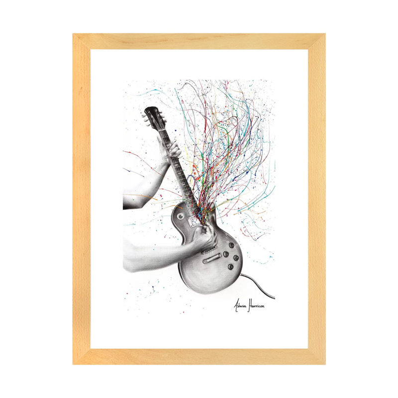 «The Star Guitare» par Ashvin Harrison - impression d'art graphique, Cadre papier naturel, H 32 po x l 24 po x P 1 po