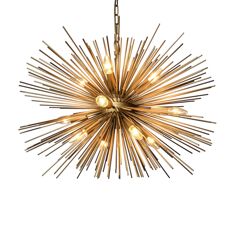 Lustre 12 lumières en version noire assemblée, Or, H 21 po x l 29,4 po