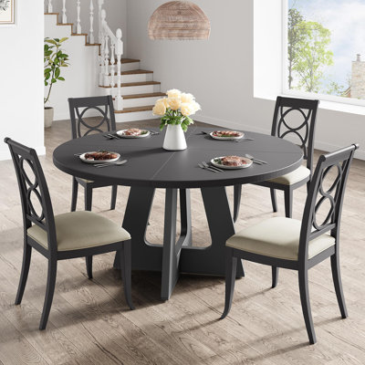 47-Inch Round Dining Table for 4 to 6 Persons - Wood Table with Pedestal Base for Kitchen or Dining Room by Latitude Run