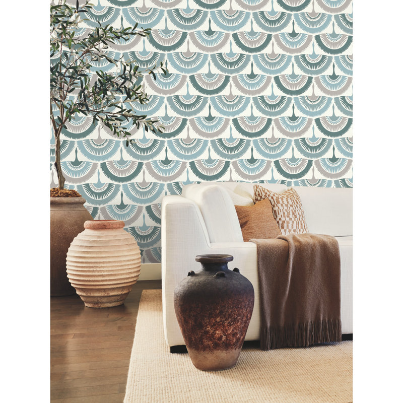 Papier peint plumes et franges Summerlin, Vert