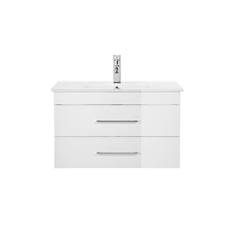Le meuble-lavabo mural brillant avec tiroirs doubles, système de fermeture en douceur, lavabo en céramique, crée un espace de salle de bain moderne et minimaliste!