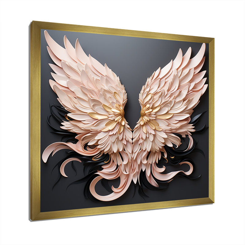 Décoration murale ailes d'ange minimalisme - Femme déesse, Cadre doré simple, H 36 po x l 36 po x P 1,5 po