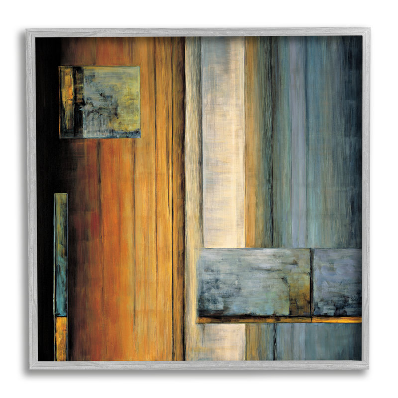 Layered Shapes Orange White Blue - impression, Cadre gris, H 17 po x l 17 po