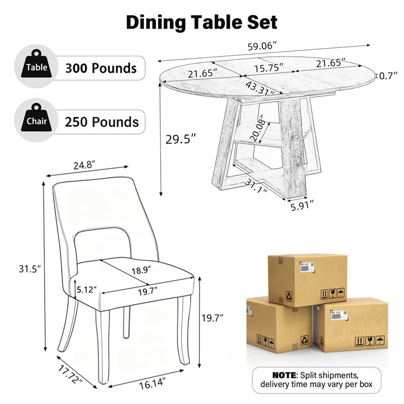 Buller Dining Set, Black, 7 Pieces: Table, 6 Chairs, Beige