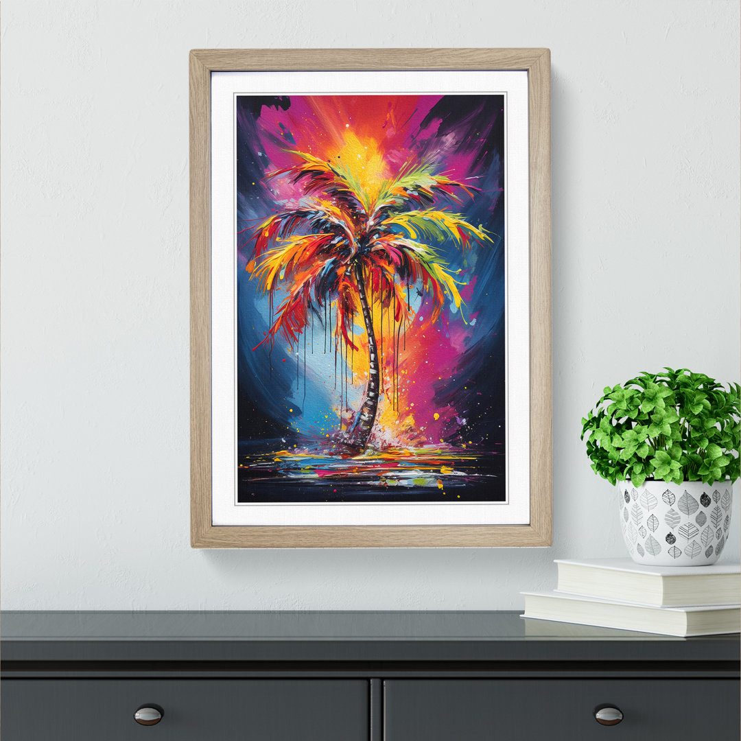 Palm Tree Action Painting No.4 - Single Picture Frame Art Prints on Wood