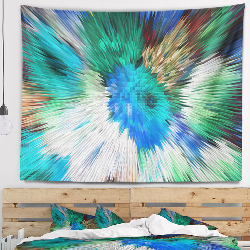 Tapisserie bleue avec fleurs et tissu 3D, H 32 po x l 39 po