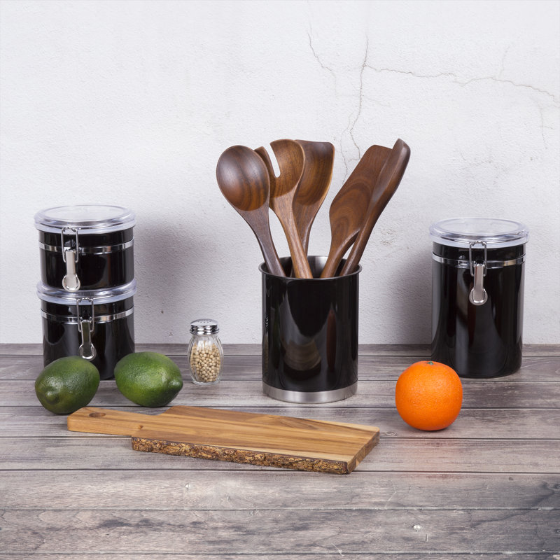 Stainless Steel Round Utensil Crock, Black, 6.25" H x 5" W x 5" D