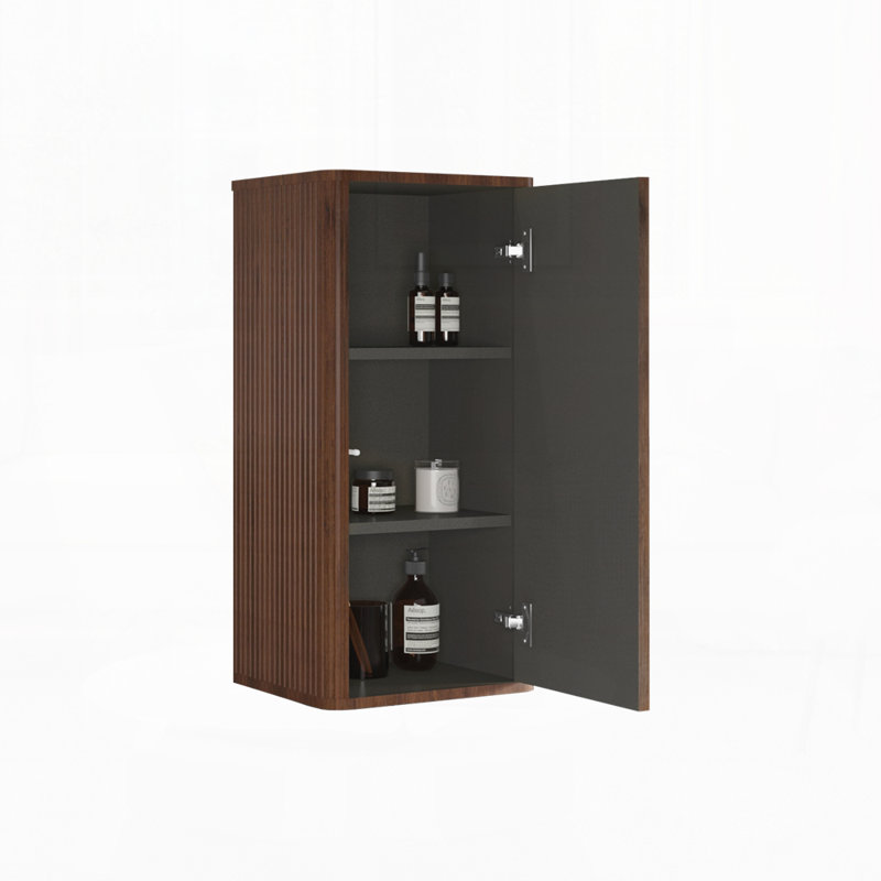 Armoire latérale rayée pour salle de bain flottante, armoire de rangement murale pour petits espaces, Noyer
