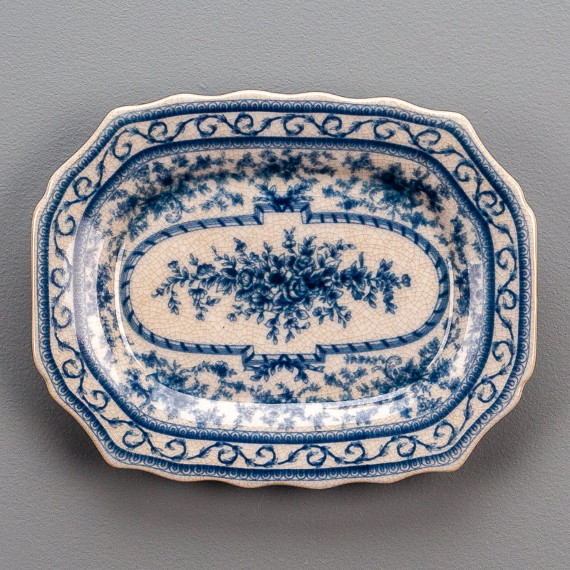 Porcelain Platter Blue and White Willow 16.5inL, 1.5" H x 10.5" W x 7.5" D