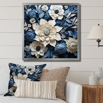 Aquarelle de fleurs saisonnières bleues et blanches IV - Fleurs, décoration murale