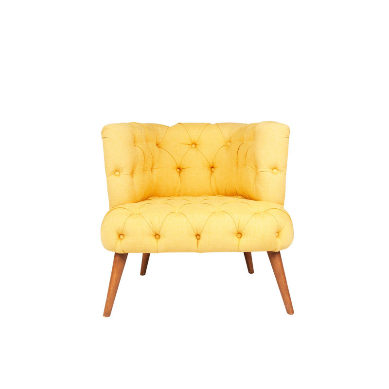 Fauteuil à oreilles élégant, structure en bois massif, 29,5 x 30,0 x 31,5 pouces | Tissu 100% polyester, facile à nettoyer | Couleur jaune rustique, parfait pour les salons modernes et les coins de lecture confortables, pieds en bois durables, conception confortable