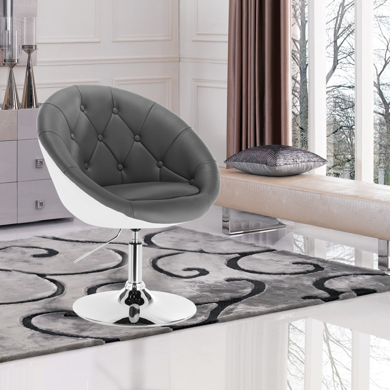 Princeton Upholstered Swivel Accent Chair, White/Grey, Chrome