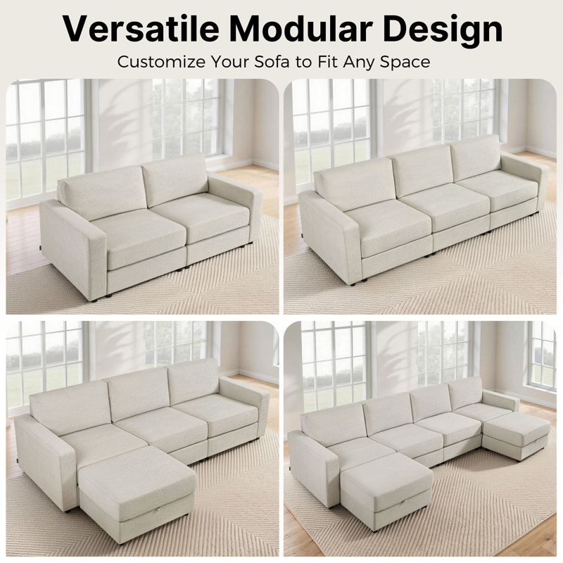 Canapé modulaire surdimensionné à 2 places modulaire, Beige clair