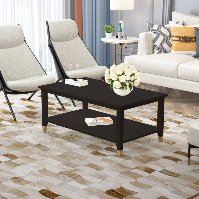 Athina Frame Coffee Table with Storage, Black, Black