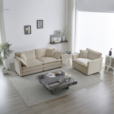 Ensemble de causeuse et de chaise 2 places, ensemble de canapé et de chaise 2 pièces, causeuse et fauteuil d'appoint, canapé de salon en chenille 2 pièces (1 + 2 places), chenille beige