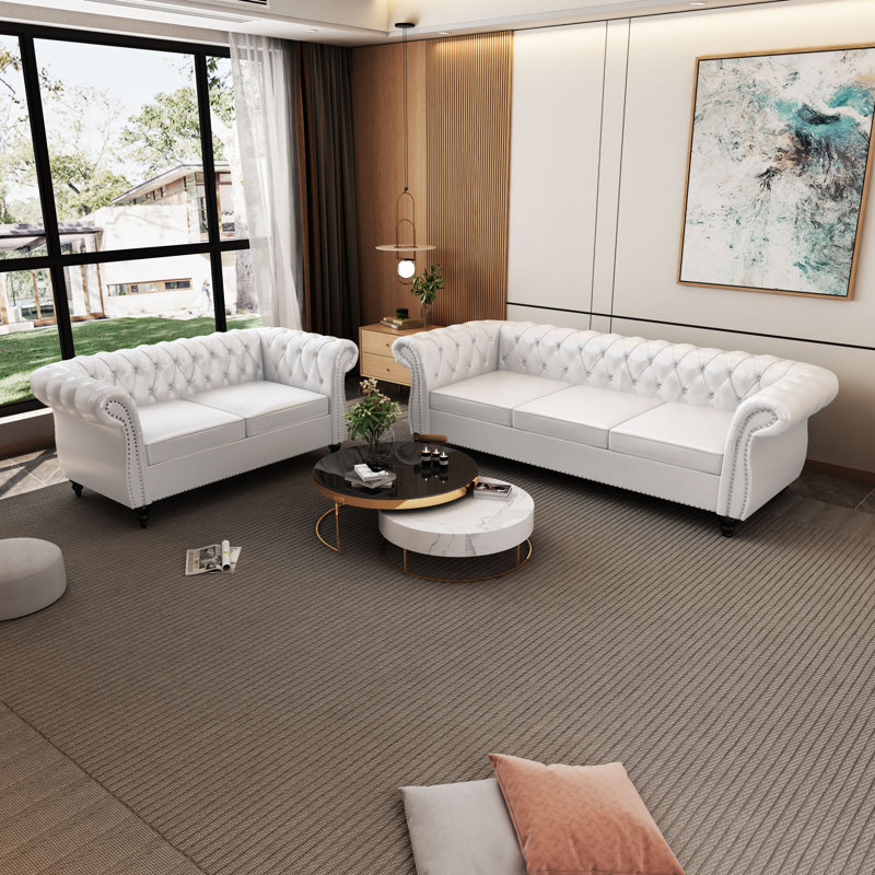 Ensemble de salon en similicuir 2 pièces Alxis, Loveseat, Sofa, Blanc