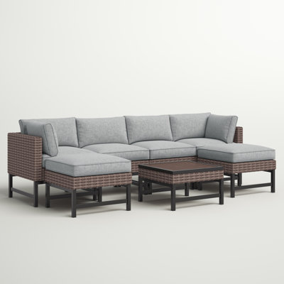 Ensemble de conversation modulaire en rotin 7 pièces avec coussins Hesse