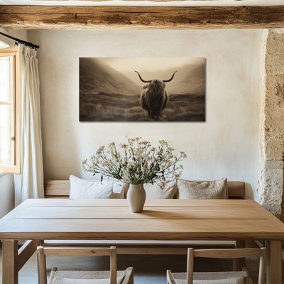 Extra Large Highland Cow Canvas Wall Art Sepia Painting Modern Rustic Pictures Wall Decor Serene Farm Animal Artwork Stretched Frame for Living Room Bedroom Office