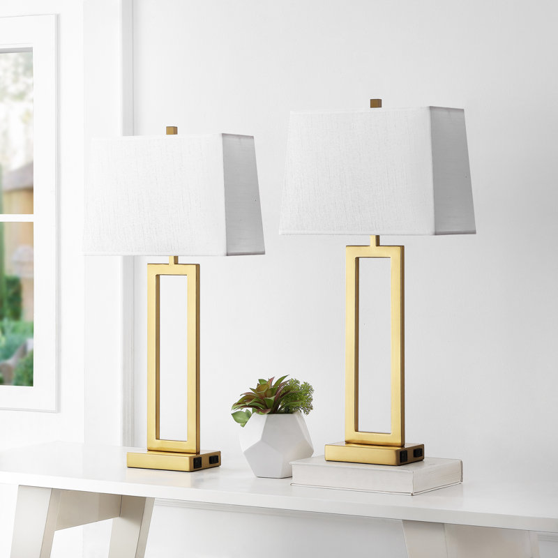 28.5" Metal Table Lamp Set With USB, Type-C Ports And Built-In Outlet(Set Of 2), Touch, Brushed Gold