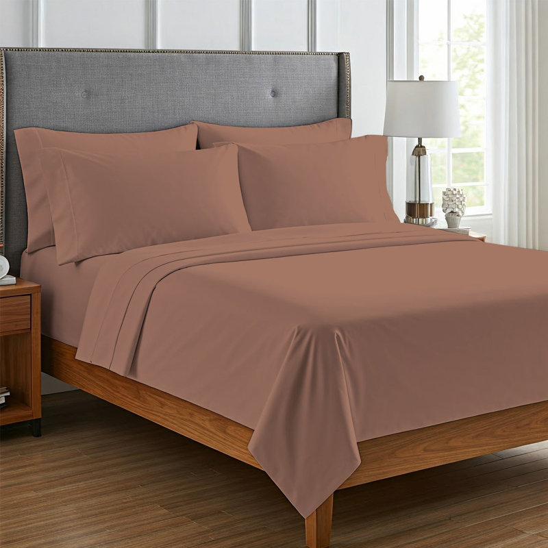 6Piece Microfiber Bed Sheets  Soft, WrinkleFree, Deep Pocket Fit, California King Sheet Set with 4 Pillowcases, Mocha