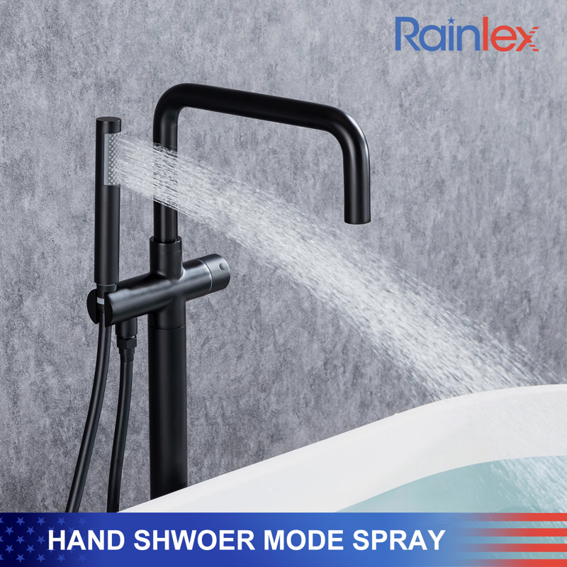 Rainlex Single Handle Floor Mounted Clawfoot Tub Faucet with Handheld Shower Freestanding Faucet, Matte Black